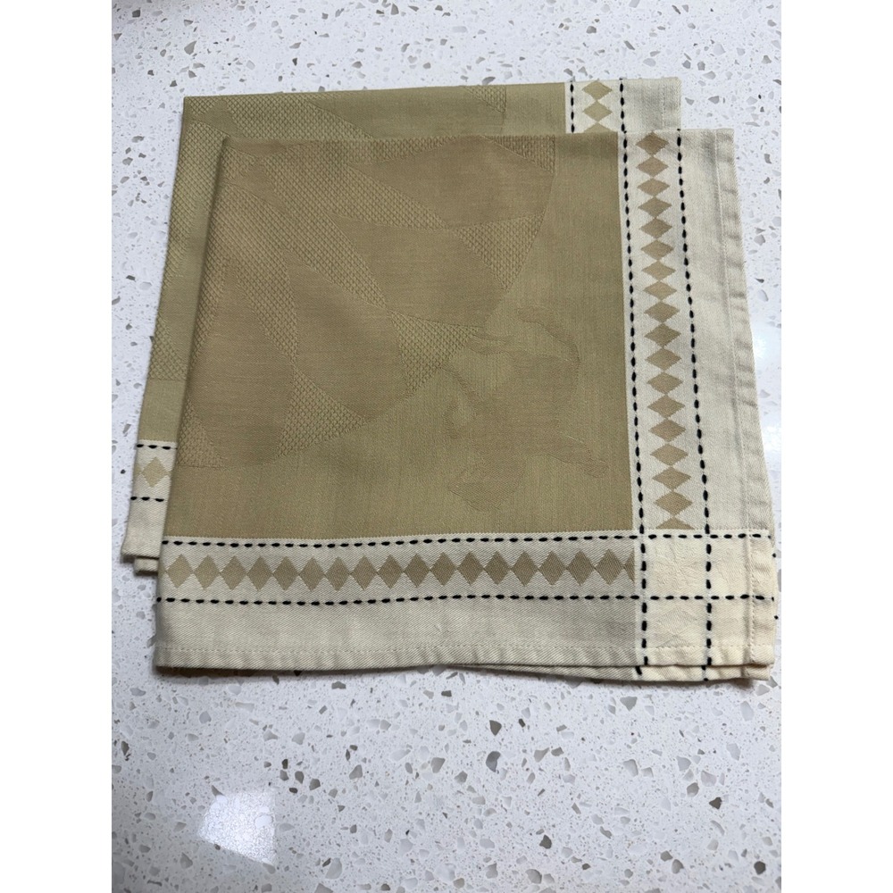 Le Jacquard Francais Napkins Tan/Cream Equestrian Damask set of two Pre Owned